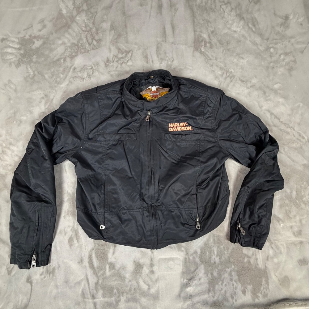 Harley-Davidson Womens Black Nylon Lightweight Zip Up Motorcycle Jacket Large W